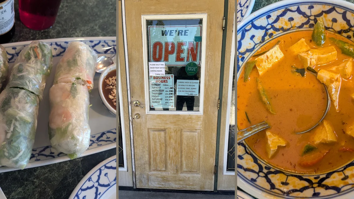 Thai dishes on a casual restaurant table