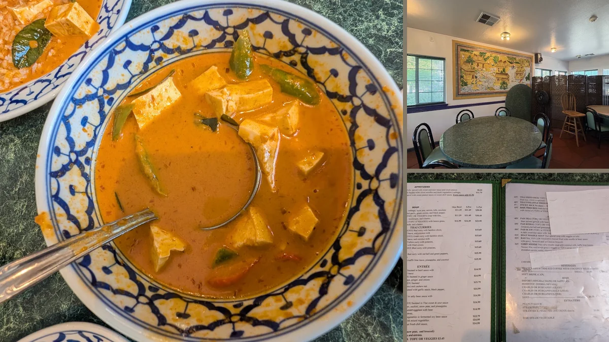 Thai dishes on a casual restaurant table