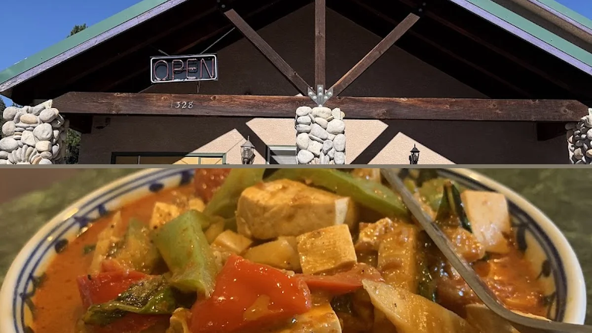 Plates of curry, noodles, and rice